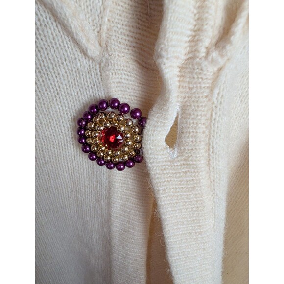 Vintage Priscilla Lambswool Sweater Size XL Cream With Sequin Angora 80's Beaded - Picture 11 of 16